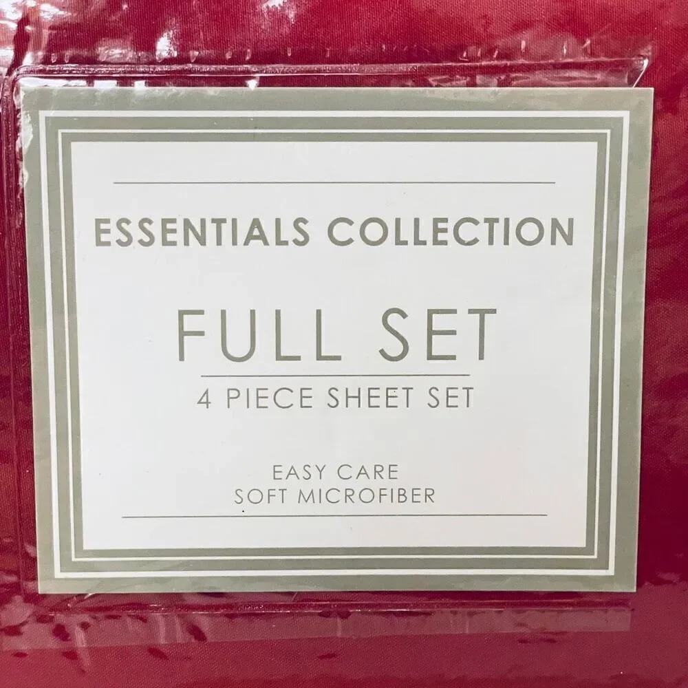 NWT Vintage Essentials Collection Full Burgundy   4 Pc Soft microfiber Sheet Set
